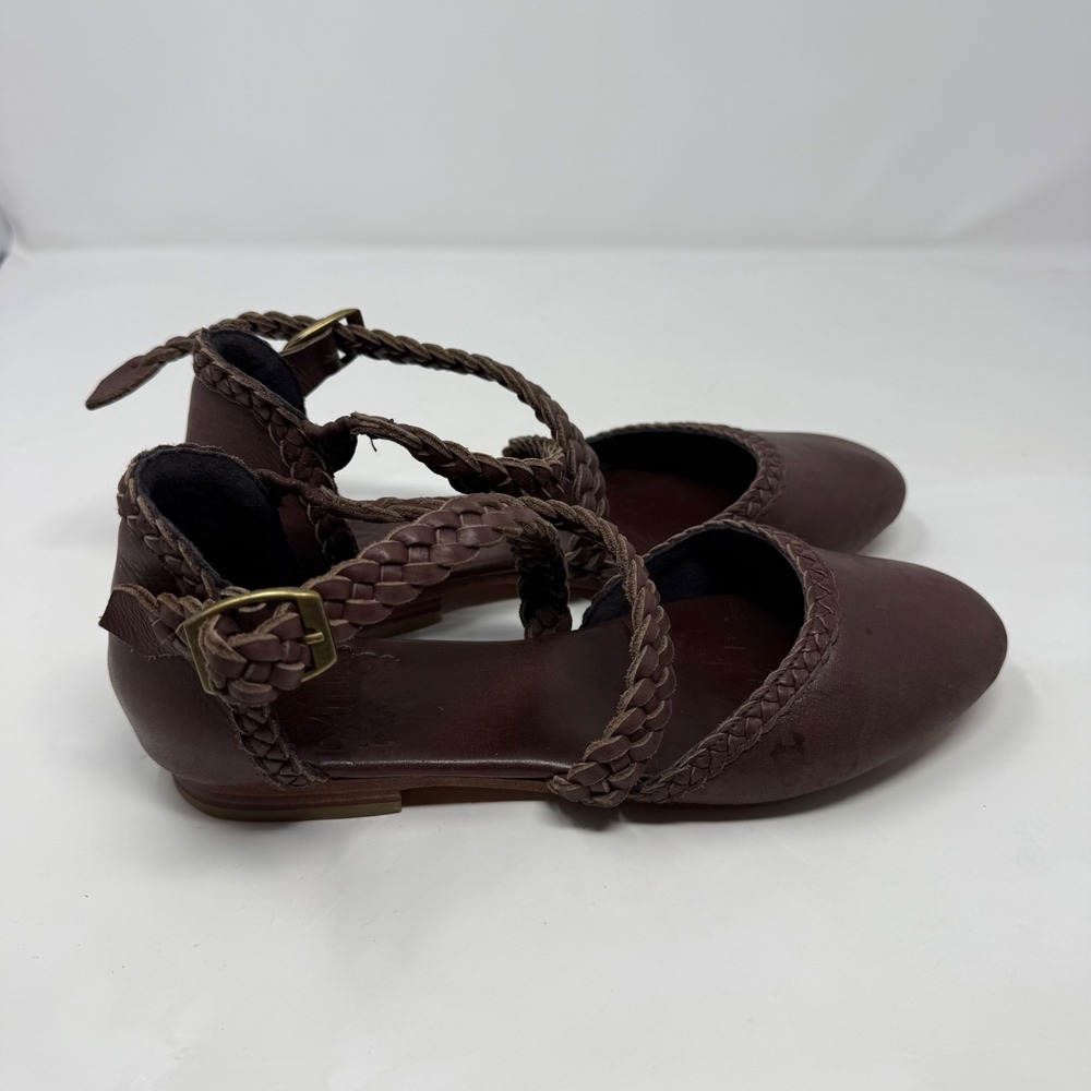 Bali ELF mangrove Handmade Brown Leather Braided Strap Ballet Flats Womens 8